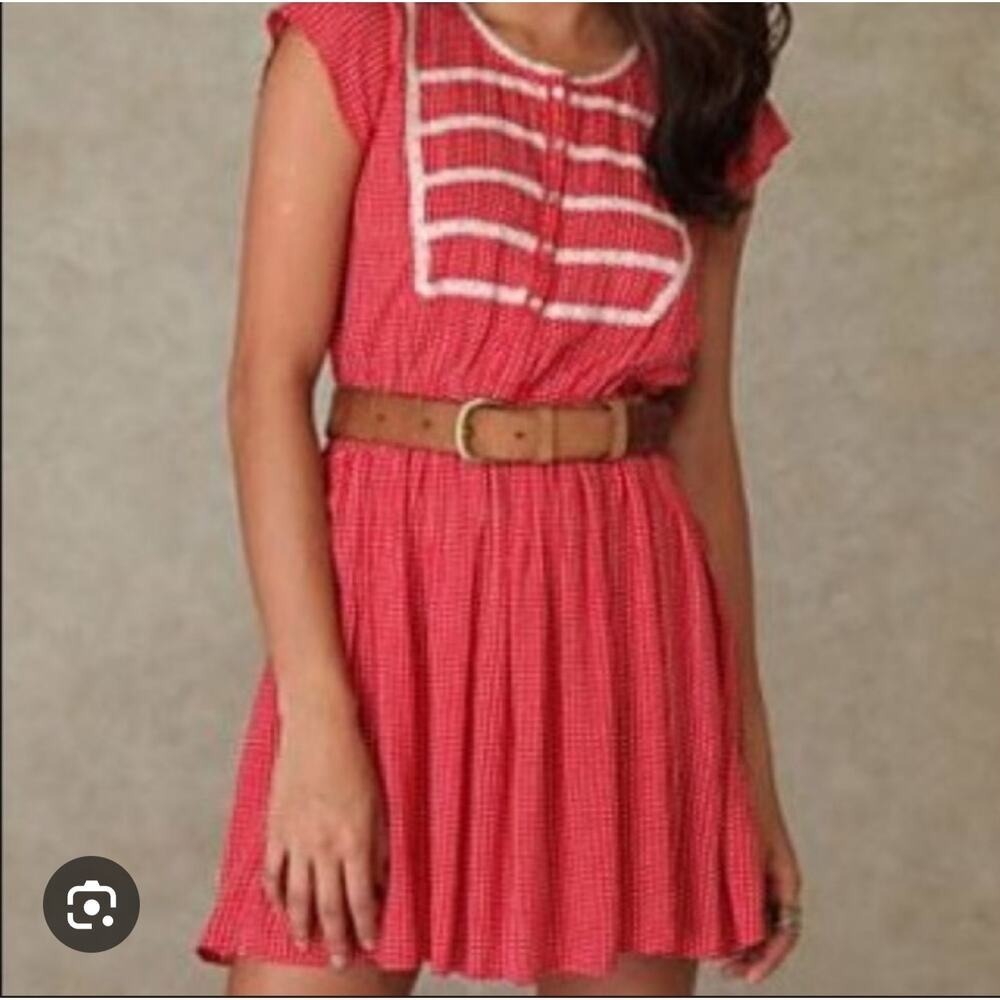 Free People Red Polka Dot Lace Trim Mini Dress Capโ Sleeve Rayon Size 2